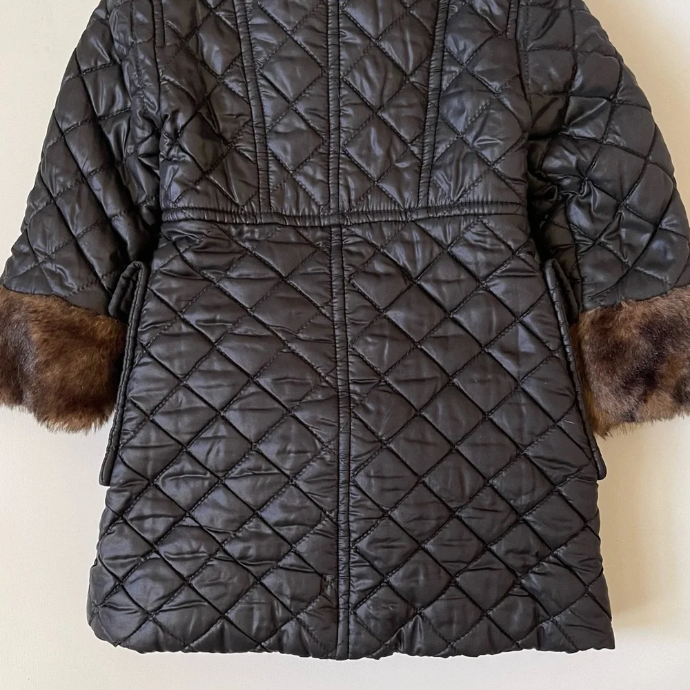 Junior Gaultier Girls’ Black Quilted Winter Jacket with Faux Fur Trim - 4Y